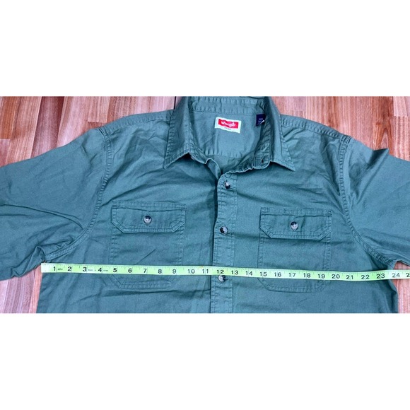 Wrangler Button Down Shirt Mens Large Green Good Short Sleeve Twill Workwear - Picture 5 of 6